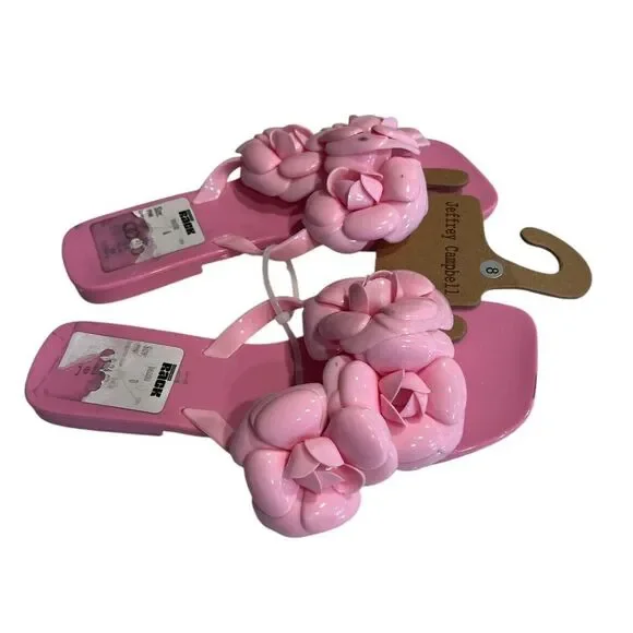 Jeffrey Campbell Fleuris Jelly Flip Flop Pink Floral Thong Sandals‎ Size 8 New - Picture 2 of 3